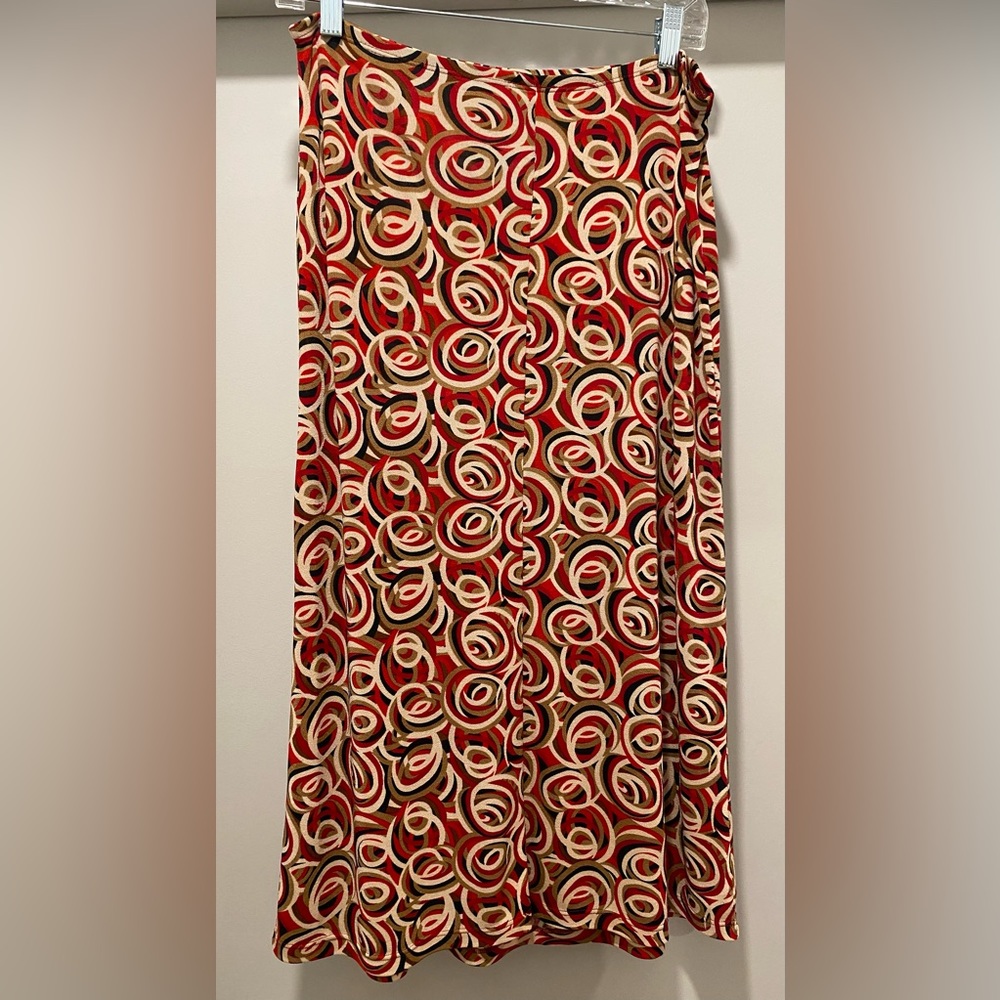 VTG 90s Y2K Charlotte Russe Mid-Length Red & Tan Swirl Patterned Skirt - M - Picture 11 of 13